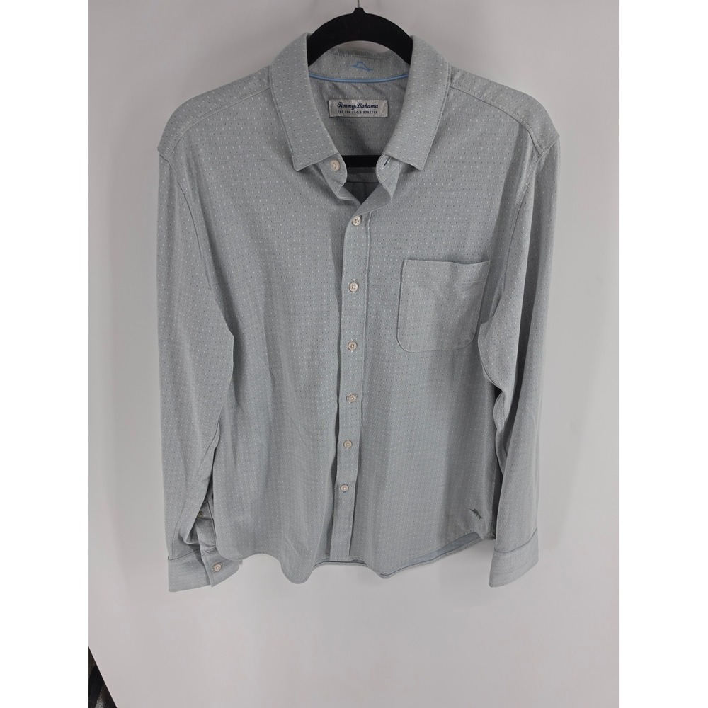 Tommy Bahama San Lucio Stretch Shirt Mens Medium Blue Knit Long Sleeve Button Up